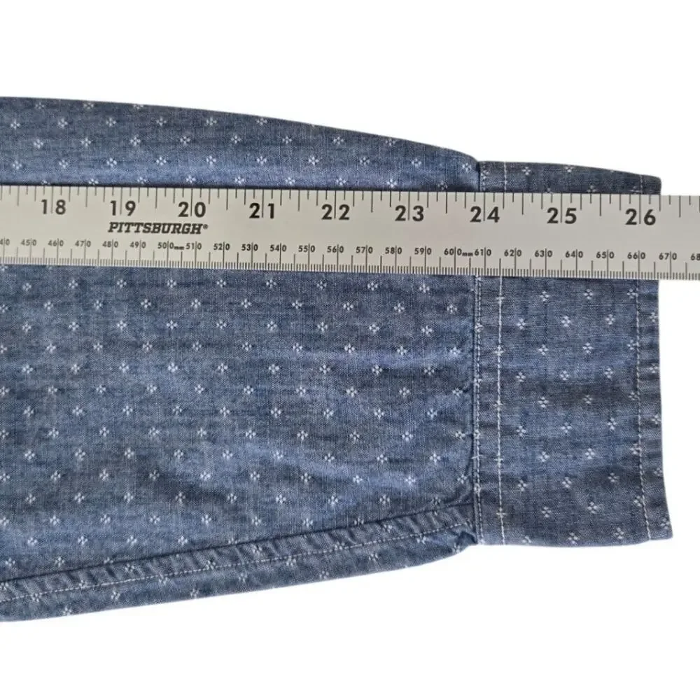 Preppy Americana J.Crew Slim Fit Blue Dobby Chambray Floral Button‑Up Shirt XL